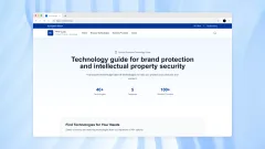 Redesigned homepage of the technology guide shown in a desktop browser, with navigation, a headline about brand protection and intellectual property security, key stats, and a guided entry point for finding technologies