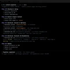 GitHub Actions pipeline output showing BatchLab processing steps with timing and quality scores
