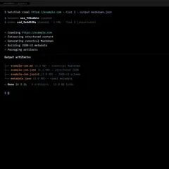 Terminal showing a batchlab crawl command returning structured artifacts from a URL