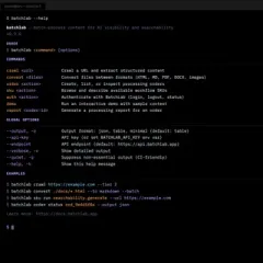 Terminal showing batchlab help screen with available commands, global options, and usage examples