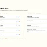 Subscription App Studio, 8-App Portfolio, Decision Loop — Two-column comparison of five standardized UX patterns and four differentiated patterns across the subscription app portfolio