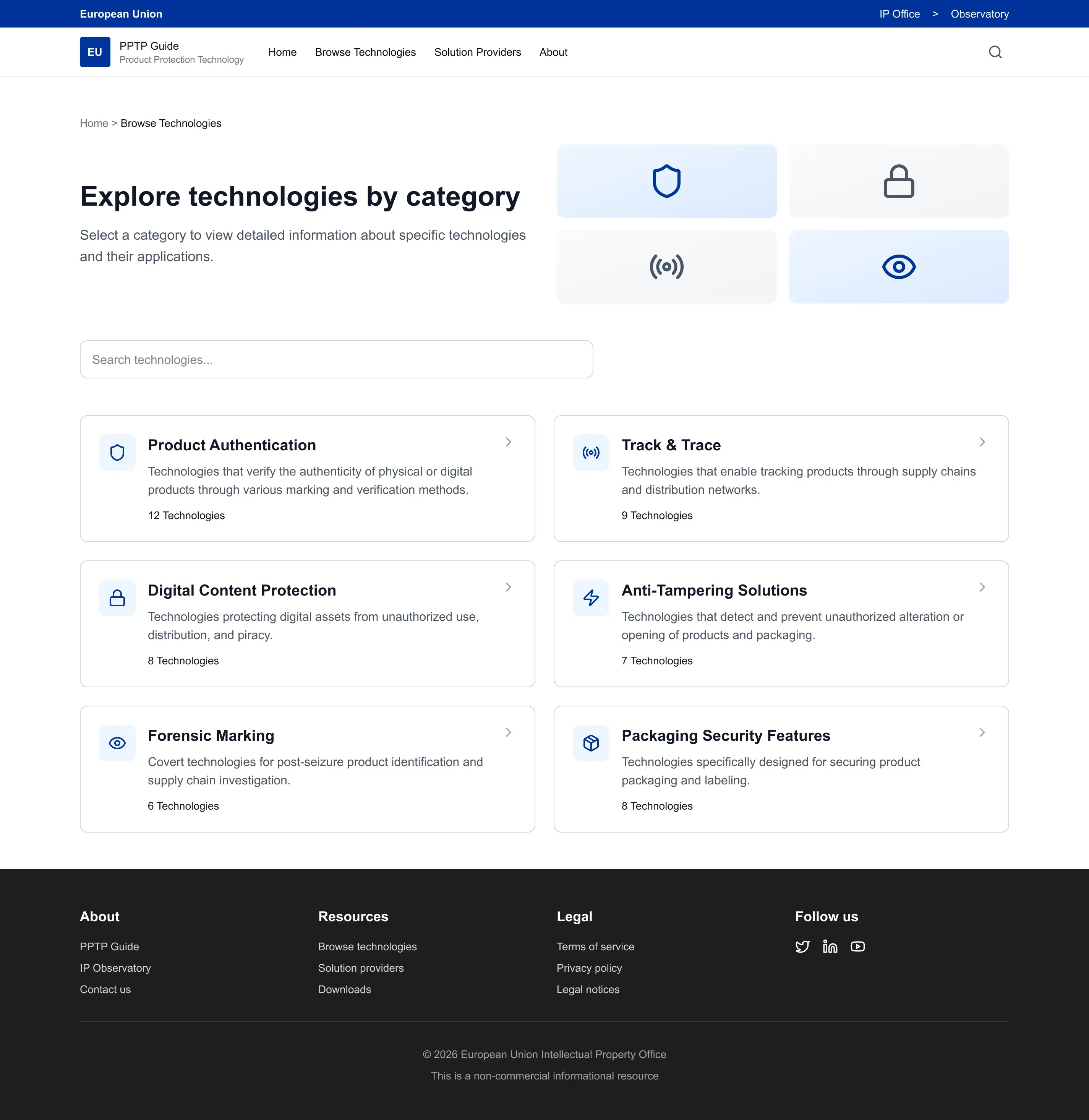 Explore technologies screen