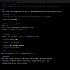 Claude Code MCP session showing an AI agent using BatchLab tools to crawl a page and return structured Markdown